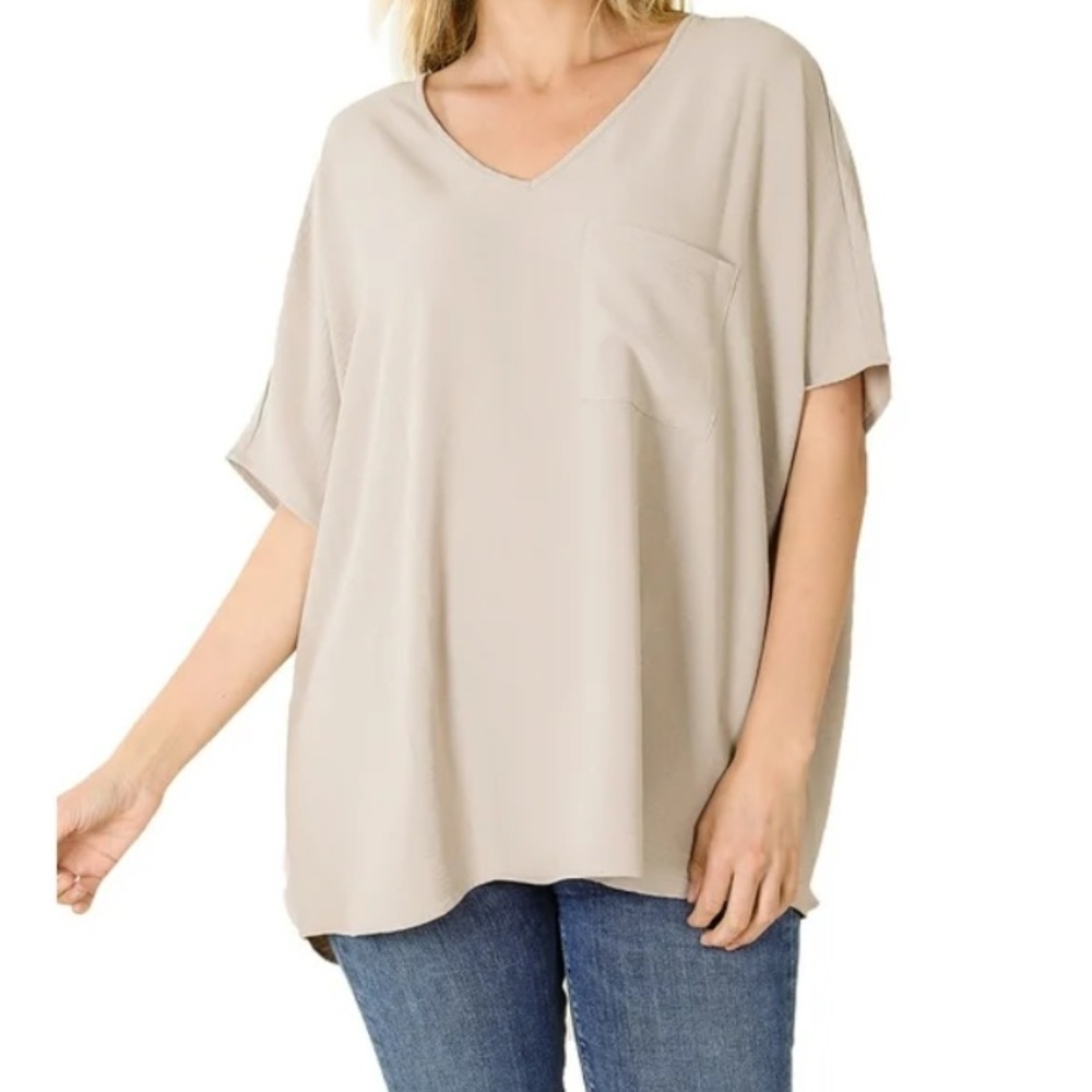 ZENANA DROP SHOULDER OVERSIZED FRONT POCKET T-SHIRT